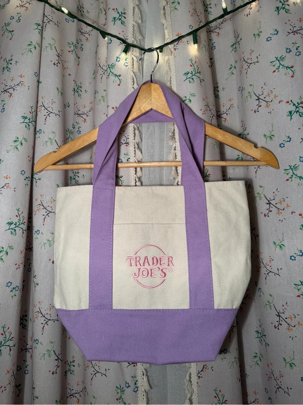 Trader Joe's Lilac and Cream Canvas Tote
